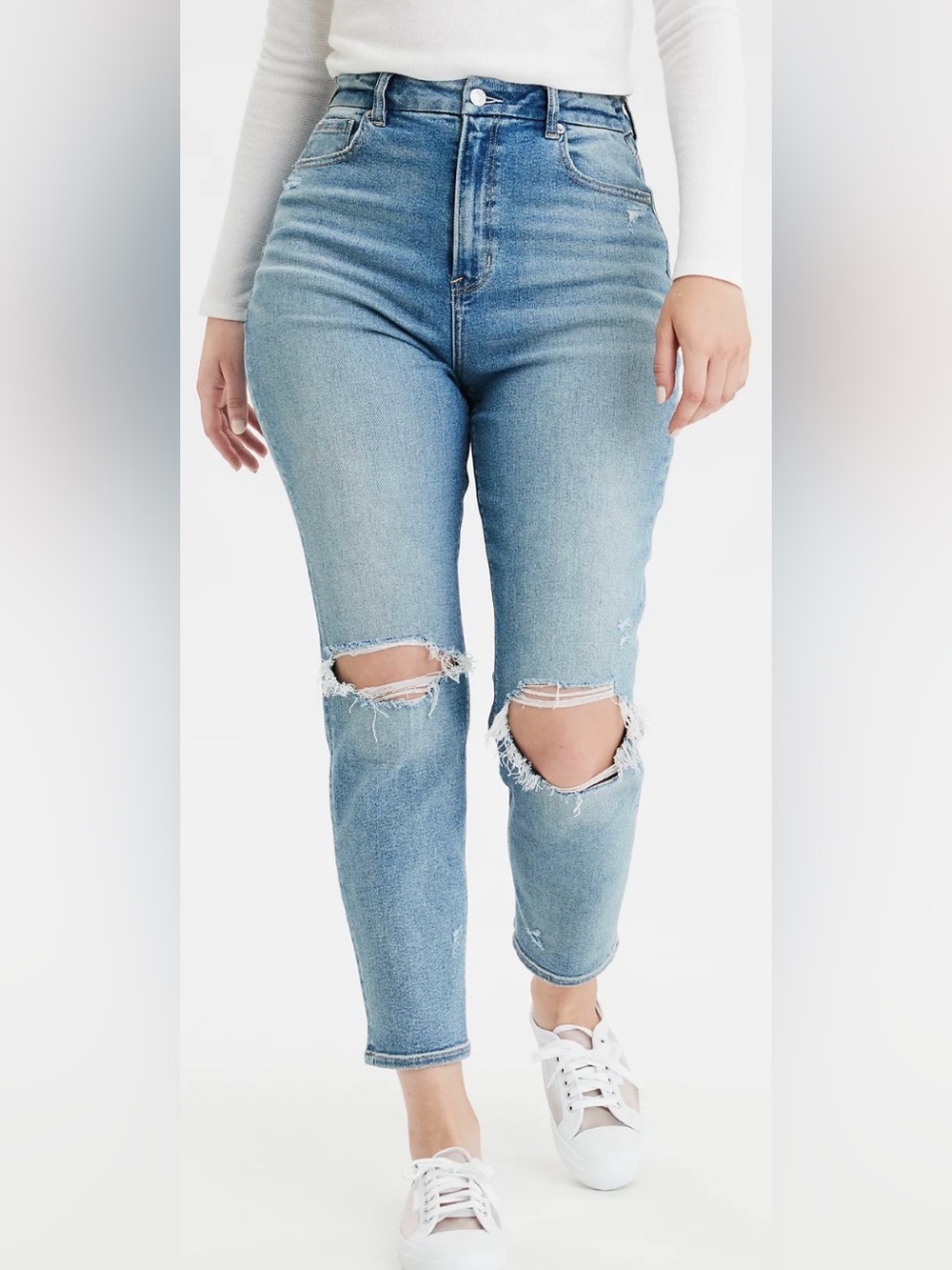 AEO Curvy Mom Jeans Distressed Denim 0